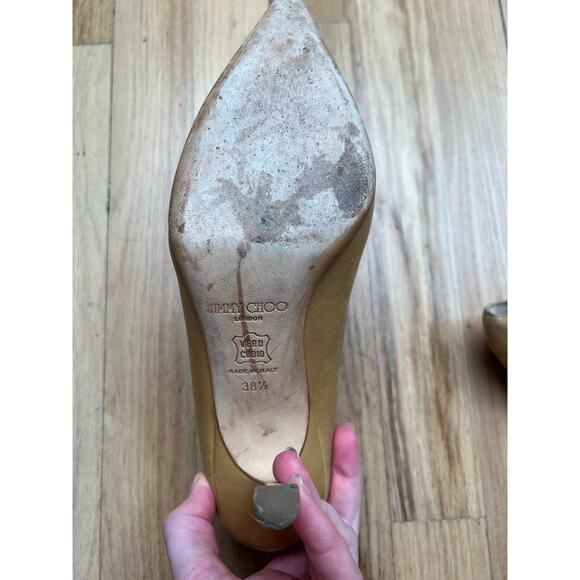 Jimmy Choo Women's 38.5 US 8.5 Camel Tan Heels Pumps Pointed Toe FLAWS - Picture 11 of 15